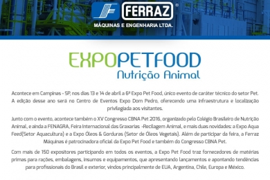Ferraz participa: EXPO PET FOOD - 13 e 14 de abril, em Campinas